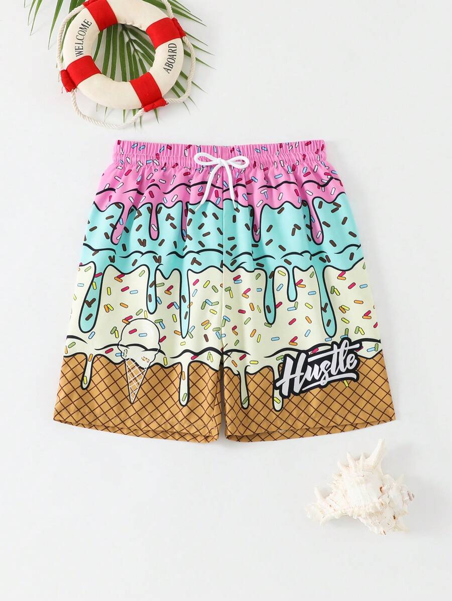 Tween Boy's Ice Cream Print Beach Shorts, Patterned Kids Summer Clothes Shorts Girls Clothes For Beach Cloths For Summer Kids Shorts Boy Clothes For Kids Shorts Summer Clothes Shorts Kids Summer Holiday
