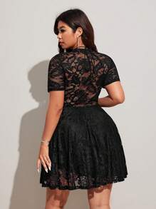 Viva Relle Valentine Lace-Up Deep V Sheer A-Line Sexy Women Dress - Black - View 6