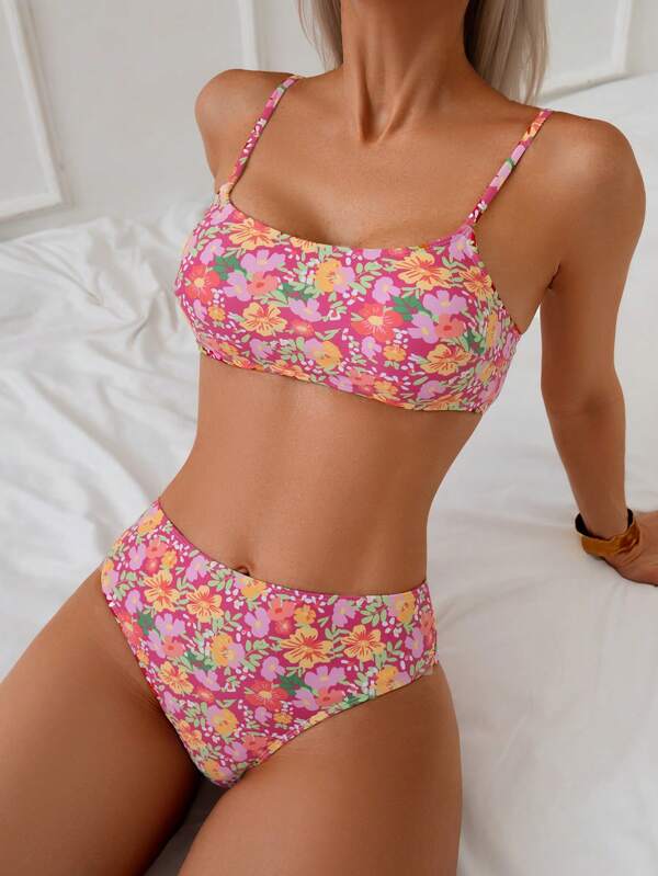 Swim Vcay Conjunto de bikini y ropa de playa con estampado floral digital sexy para mujer