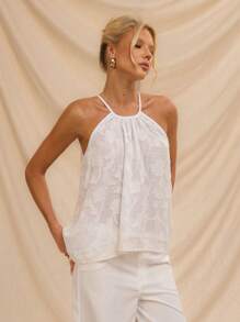 Avantive White Women Picnic Hawaii Women White Women Tops Flower-Cut Sleeveless Top - White - View 3