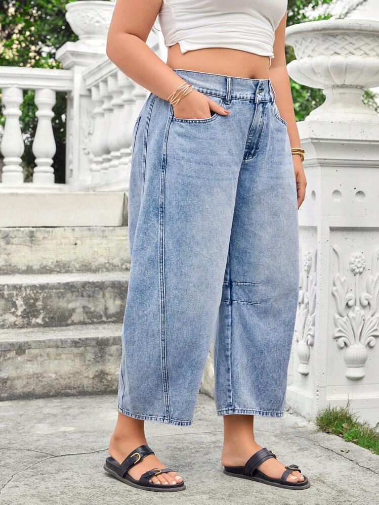 SHEIN Essnce Denim Bootcut Casual Lavado Plus Size - Azul - Visão 4