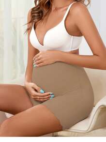 BloomMama Bragas adhesivas de unicolor con aplicación de encaje y ribete de concha para mujeres embarazadas - Café integral - Ver 6