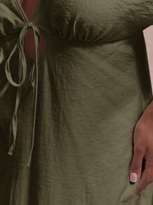 MUSERA Vestido largo de verano con cuello en V, mangas cortas y lazo frontal, talla grande, diseño elegante y lindo para vacaciones, ocasiones especiales y estilo de Ibiza