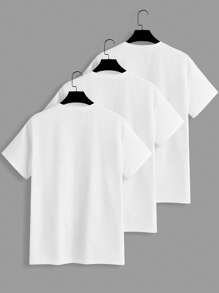 Manfinity VCAY 3pcs/Pack Knit Casual Short Sleeve T-Shirts Tees - White - View 2