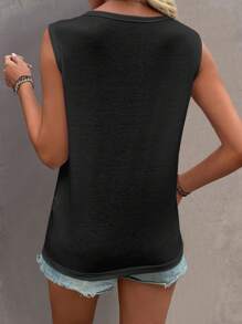 EMERY ROSE Women's Minimalist Solid Color Pocket Decor Round Neck Camisole, Summer