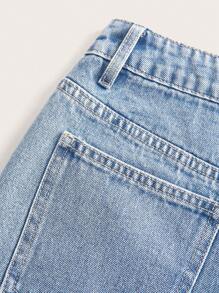 SHEIN Essnce Casual Rhinestone Embellished Denim Shorts, Summer Fashion - Light Wash - View 3