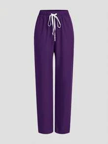 TaskEZ 制服套装：V 领短袖修身衬衫、抽绳直筒休闲裤、手术服套装 - 紫羅蘭色 - 查看 3