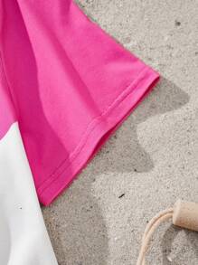 BABY SHARK X SHEIN Camiseta de manga corta informal y versátil con estampado de tiburón de dibujos animados para niña preadolescente en color rosa - Multicolor - Ver 5