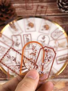 1 包/30 件复古透明植物和花卉图案贴纸，带邮票框，宠物装饰标签，适用于 DIY 日记回到学校 - 彩色 - 查看 3