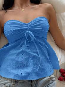 SHEIN EZwear 蓝色针织女式夏季抹胸 - 藍色 - 查看 5