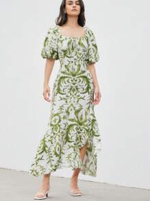 Aveloria Modichic 系带不对称下摆短袖连衣裙