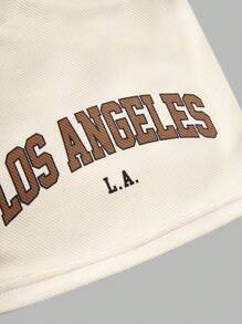 SHEIN Explorewe 2 件套青少年男童字母印花圆领短袖 T 恤和短裤休闲套装