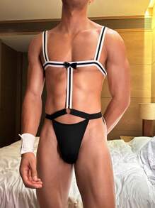 SHEIN 1 Bộ trang phục nam (Áo liền quần + 2 Găng tay), Thời trang, Thích hợp cho mùa hè - màu đen - Xem 4