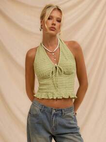 Avantive 海滩度假 夏季文艺复兴博览会 乡村音乐会 Y2k 上衣 毕业典礼 外出露背上衣 音乐节 机场 复活节 波西米亚风女式上衣 - 綠色 - 查看 5