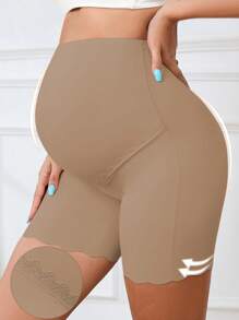 BloomMama Bragas adhesivas de unicolor con aplicación de encaje y ribete de concha para mujeres embarazadas - Café integral - Ver 4