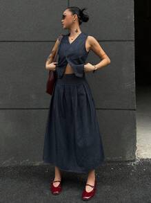 DAZY Conjunto de Duas Peças Denim Feminino - Azul Marinho - Visão 7