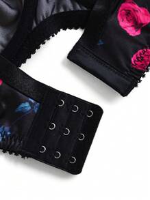 SHEIN 1件黑色刺绣印花面料柔软无衬垫文胸