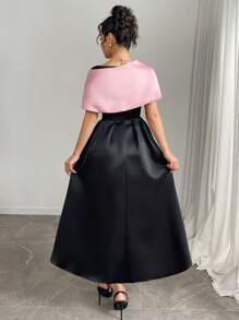 Modelyn 女式夏季优雅撞色水钻装饰腰部收腰连衣裙 - 黑色 - 查看 4