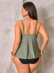 Swim Lushoire Plus Size Women Summer Beach Twist Back Tankini Swimsuit Set - Multicolor - View 2