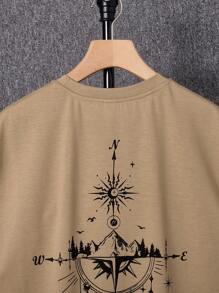 SHEIN Teen Boys' American Letter Print Khaki Casual Tank Top, Comfortable Chic Minimalist Versatile Soft Suitable For Daily, School, Travel, Sports, Beach Holiday