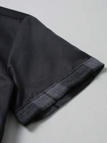 Manfinity Homme Men's Summer Casual Contrast Color Patchwork Short Sleeve Shirt - Black - View 4