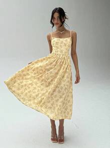 Aloruh Women's Ditsy Floral Sling A-Line Waist Dress For Spring & Summer - Multicolor - View 3