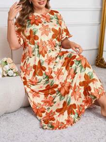 SHEIN Camisón de manga corta con volantes y estampado floral, vestido de dormir tipo "Moo Moo" de talla grande - Multicolor - Ver 1