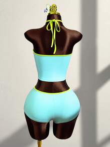 Amplova 夏季女装度假露背两件套日常穿搭海岛度假装 - 藍色 - 查看 2