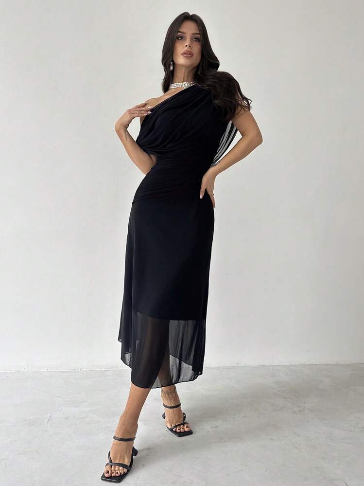 Firerie فستان محبوك ذو خصر منكمش وأكمام قصيرة أنيق...