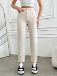 EURMUSE 100%Cotton Women's Fashionable Summer Cropped Length Solid-Colored Versatile Jeans