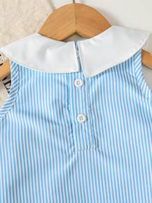 SHEIN 女婴休闲日常蓝色条纹舒适百搭连衣裙，适合外出和居家穿着