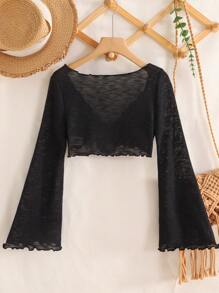 SHEIN Tween Girls' Casual Versatile Tie-Knot Hem Flared Long Sleeve Kimono Cardigan