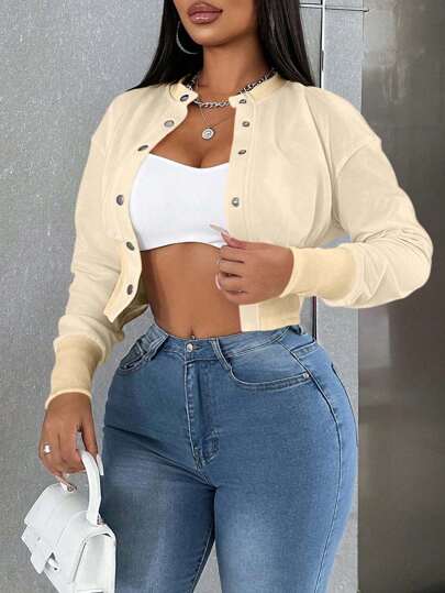 Zolique Chaqueta corta de mujer de un solo botonadura, de manga larga, de unicolor y con parches