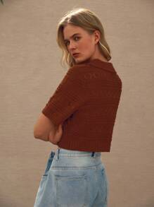 SHEIN LUNE Damen Gehäkeltes einfarbiges Top, modisch für den Sommer - Kaffeebraun - Übersicht 2