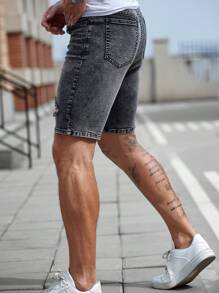 Manfinity Homme Men's Dark Grey Washed Distressed Stretch Skinny Denim Shorts - Dark Grey - View 6