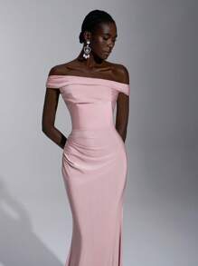 Elitara Elegant Ruffled Off-Shoulder Mermaid Bodycon Dress, Suitable For Weddings, Singles Party, Vacation, Prom, Bridesmaid Dress (Adult) Gown - Pink - View 5