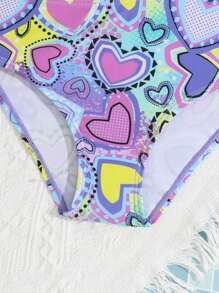 SHEIN Young Girl Heart Print Ruffle Asymmetric One-Piece Swimsuit, Resort - Multicolor - View 5