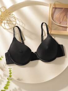 SHEIN 1pc Women's Solid Color Low-Cut Underwire Bra - Black - View 7