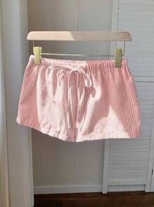 Comfortcana Quần short vải lanh sọc thường ngày cho nữ, mùa hè - Màu Hồng baby - Xem 5