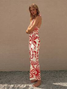 Lumivelle 女士优雅节日花卉印花镂空性感吊带连体裤