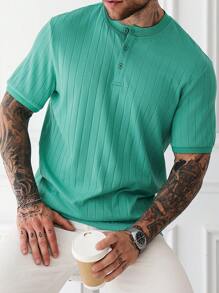 Manfinity Homme Men's Short Sleeve Stand Collar POLO Shirt, Minimalist & Fashionable, Suitable For Summer Polo Shirts For Men Collar - Green - View 5