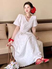 DAZY Vestido formal longo elegante bordado para mulheres, vestidos casuais para mulheres - Branco - Ver 3