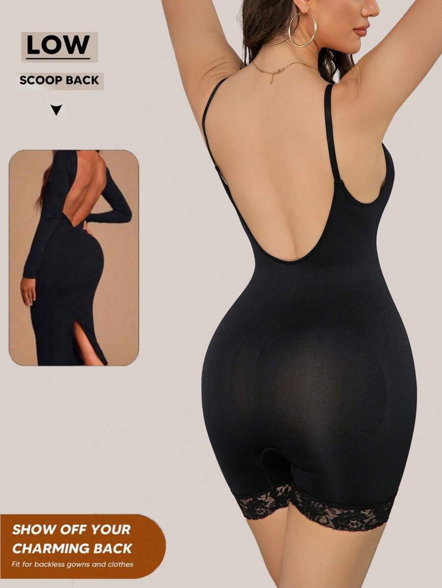 SHEIN 1 pieza Moldeador corporal sin costuras para mujer con cinturilla reductora, control de abdomen, levantador de glúteos, sin espalda, cuello cuadrado, body