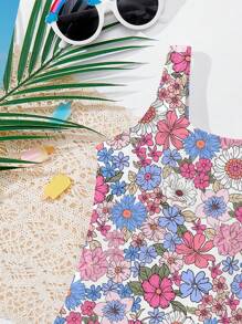 Young Girls Casual Simple Strap One-Piece Swimsuit, Suitable For Summer - Multicolor - View 4