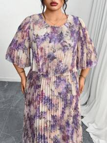 Reflora 大码女式夏季优雅褶皱雪纺连衣裙，飘逸长款漂亮连衣裙，女士优雅连衣裙，女士春季连衣裙，女士连衣裙，大码女式春季连衣裙，粉色连衣裙，女士长裙，花裙，女士紫色连衣裙，飘逸连衣裙，女士连衣裙，优雅礼服，女士夏季服装，工作夏装 - 紫色 - 查看 5