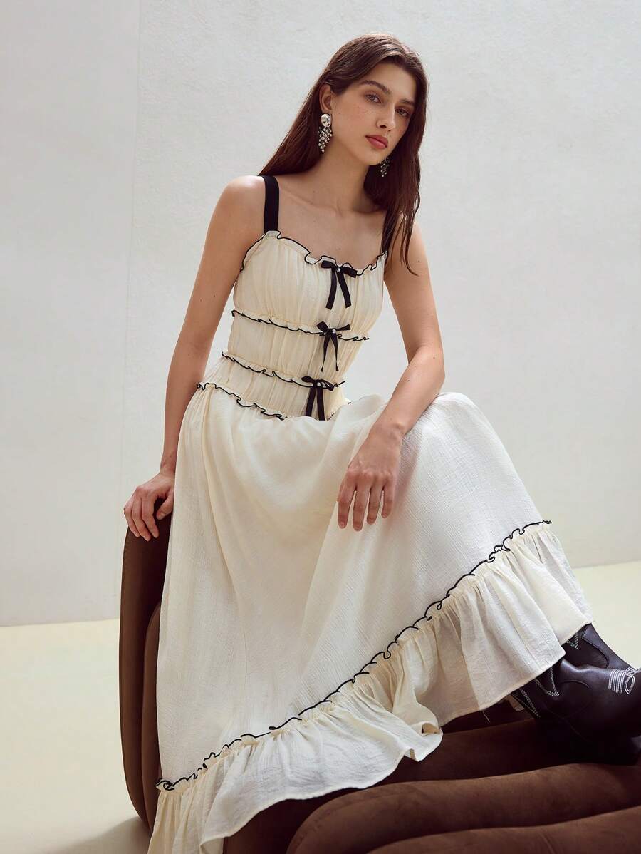 MOTF STUDIO VÁY CÓ CHI TIẾT NƠ XẾP LỒI - Màu be - Xem 1
