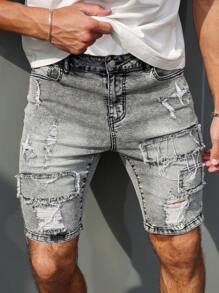 Manfinity LEGND Men's Casual Distressed Denim Shorts, Summer Ripped Jean Shorts Men
