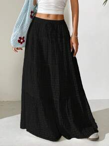 SHEIN EZwear Women's Black Ruffle Hem Skirt, Suitable For Summer Vacation - Black - View 3