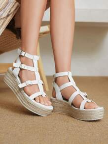 Styleloop Canvas Wedge Lace-Up Casual Comfortable Versatile Sandals - White - View 6