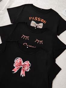 SHEIN 6pcs Plus Size Knit Round Neck Short Sleeve Top & Shorts Pajama Set, Outfits  Cozy And Elegant Details - Multicolor - View 8